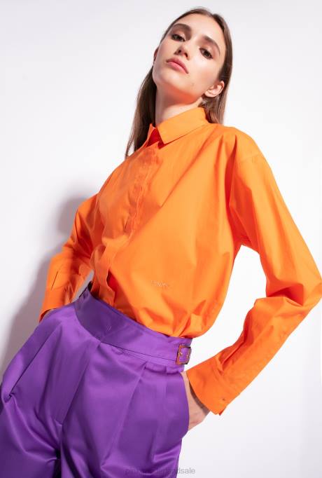overhemden | L488235 oversized geborduurd overhemd Pinko fel oranje