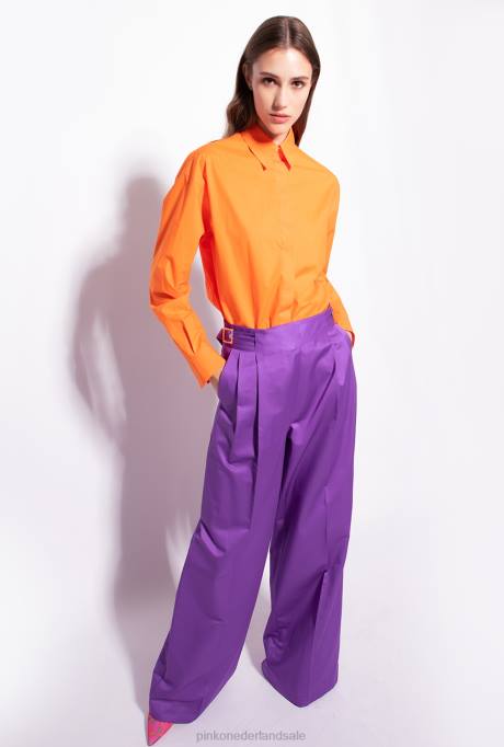 overhemden | L488235 oversized geborduurd overhemd Pinko fel oranje