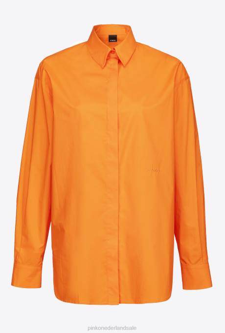 overhemden | L488235 oversized geborduurd overhemd Pinko fel oranje