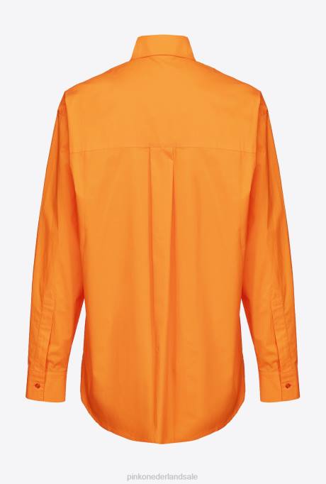 overhemden | L488235 oversized geborduurd overhemd Pinko fel oranje