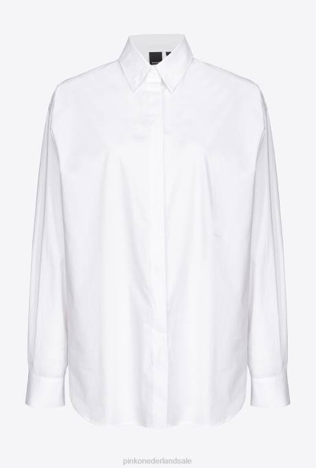 overhemden | L488236 oversized geborduurd overhemd Pinko Helder wit