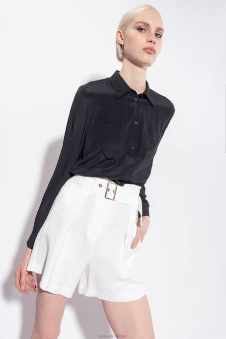 overhemden | L488239 overhemd van zijdemix met borstzakje Pinko limousine zwart