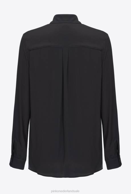 overhemden | L488239 overhemd van zijdemix met borstzakje Pinko limousine zwart