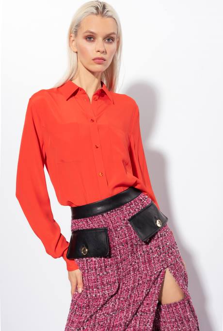 overhemden | L488242 overhemd van zijdemix met borstzakje Pinko surimi-sinaasappel