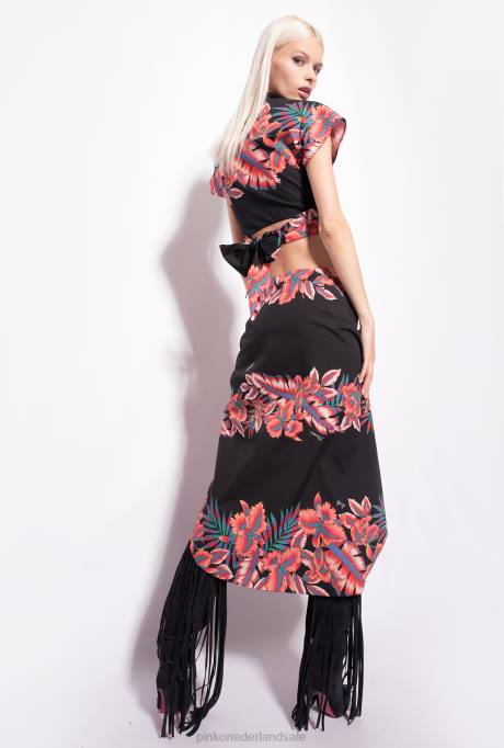 overhemden | L488248 cropped overhemd met tropische print Pinko multi. zwart rood