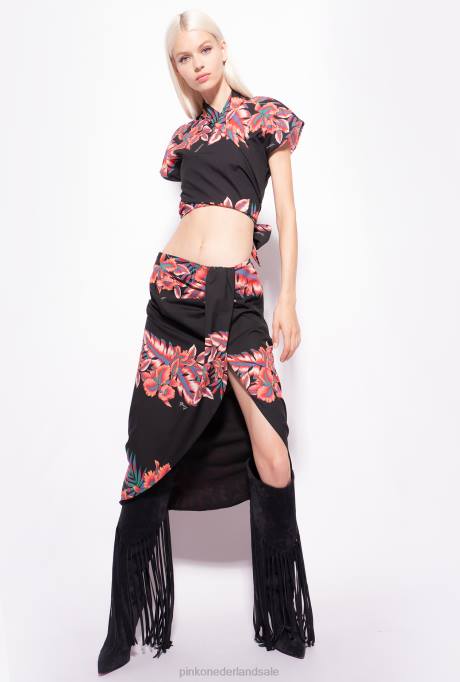 overhemden | L488248 cropped overhemd met tropische print Pinko multi. zwart rood