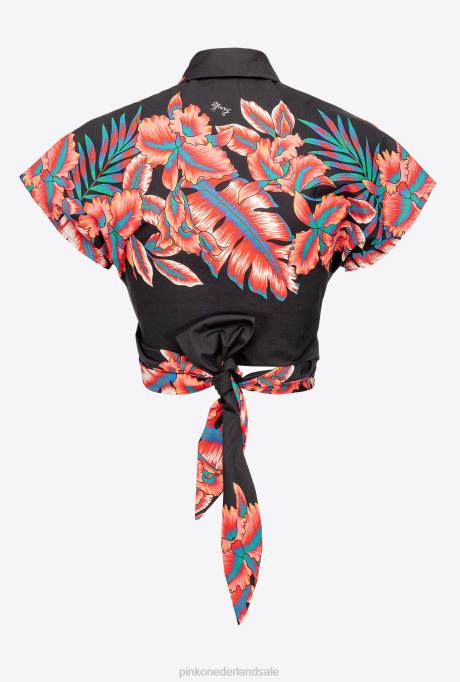 overhemden | L488248 cropped overhemd met tropische print Pinko multi. zwart rood