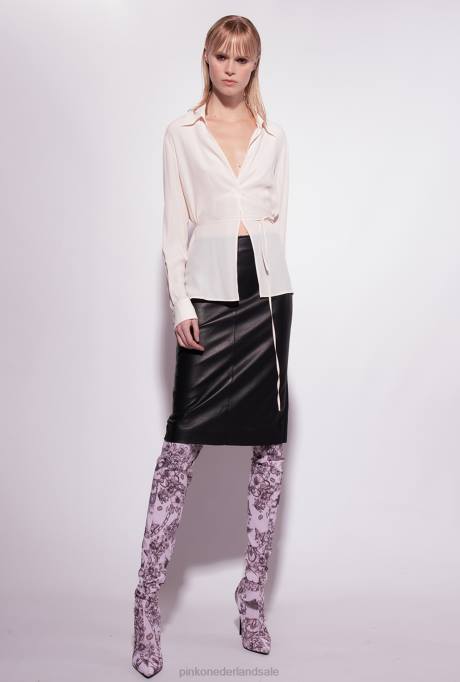 overhemden | L488249 overhemd van zijdemix met stropdas Pinko roze rook wit