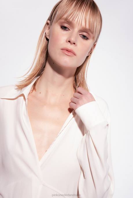 overhemden | L488249 overhemd van zijdemix met stropdas Pinko roze rook wit