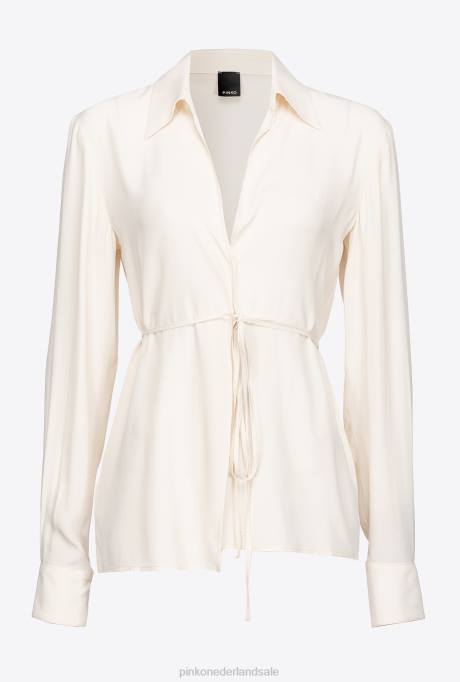 overhemden | L488249 overhemd van zijdemix met stropdas Pinko roze rook wit