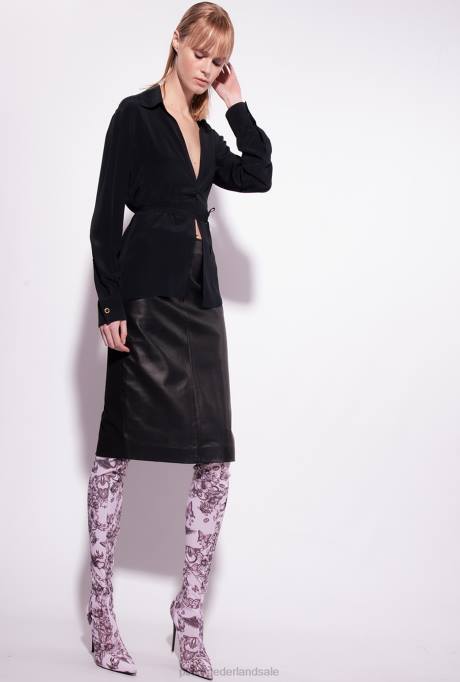 overhemden | L488250 overhemd van zijdemix met stropdas Pinko limousine zwart