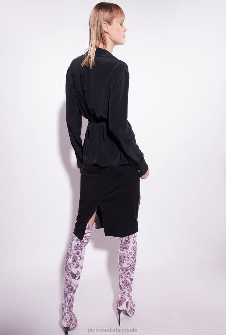 overhemden | L488250 overhemd van zijdemix met stropdas Pinko limousine zwart