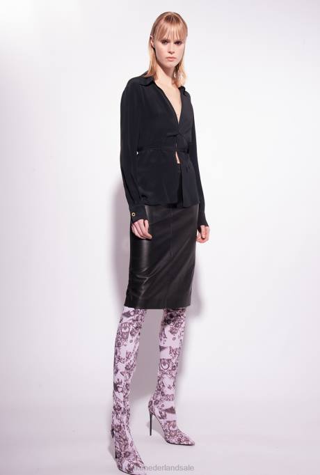 overhemden | L488250 overhemd van zijdemix met stropdas Pinko limousine zwart