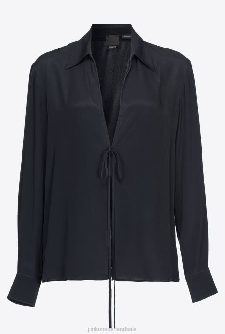 overhemden | L488250 overhemd van zijdemix met stropdas Pinko limousine zwart