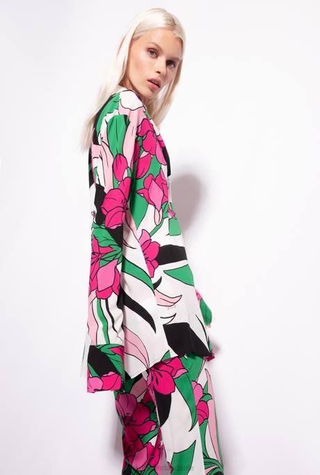 overhemden | L488272 lang overhemd met bloemenprint Pinko multi zwart/fuchsia