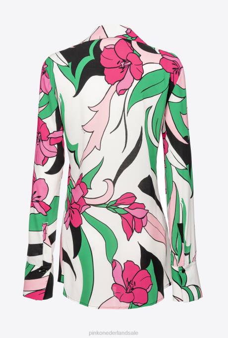 overhemden | L488272 lang overhemd met bloemenprint Pinko multi zwart/fuchsia