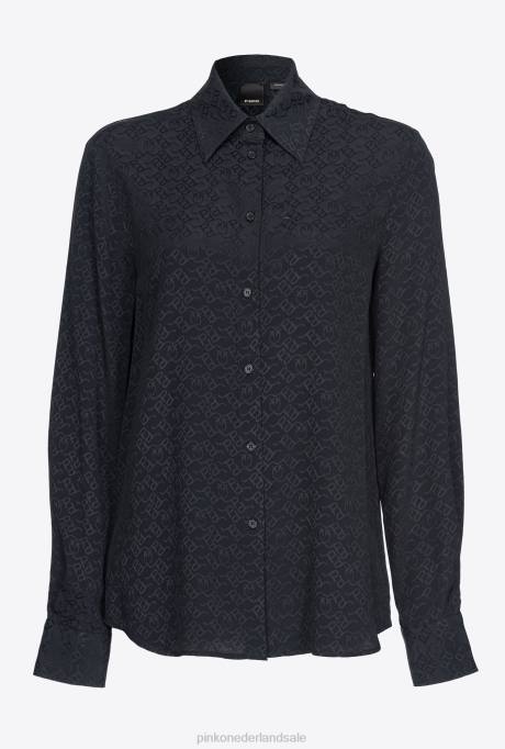 overhemden | L488274 overhemd van jacquard met logo Pinko limousine zwart