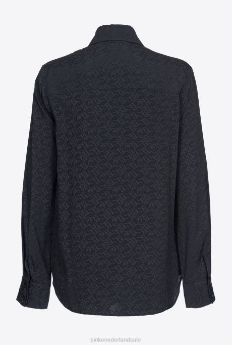 overhemden | L488274 overhemd van jacquard met logo Pinko limousine zwart