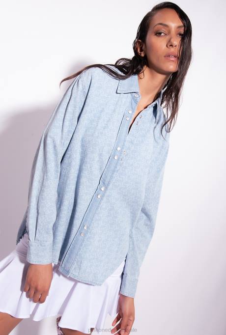 overhemden | L488277 oversized lasergesneden denim overhemd Pinko wit/lichtblauw
