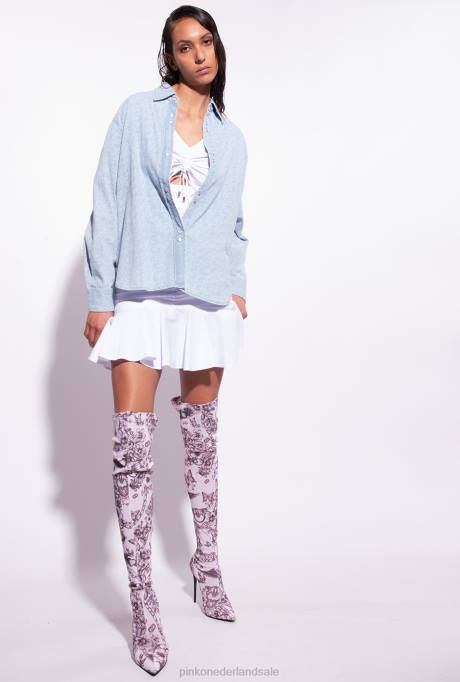 overhemden | L488277 oversized lasergesneden denim overhemd Pinko wit/lichtblauw