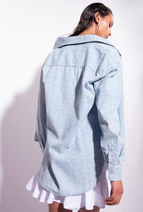 overhemden | L488277 oversized lasergesneden denim overhemd Pinko wit/lichtblauw
