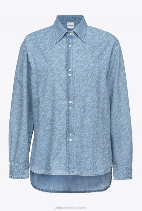 overhemden | L488277 oversized lasergesneden denim overhemd Pinko wit/lichtblauw