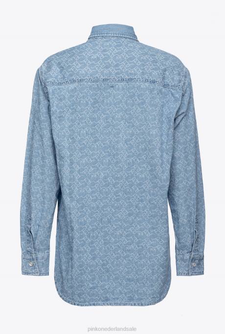overhemden | L488277 oversized lasergesneden denim overhemd Pinko wit/lichtblauw