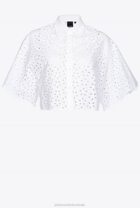 overhemden | L488286 bijgesneden broderie anglaise overhemd Pinko Helder wit