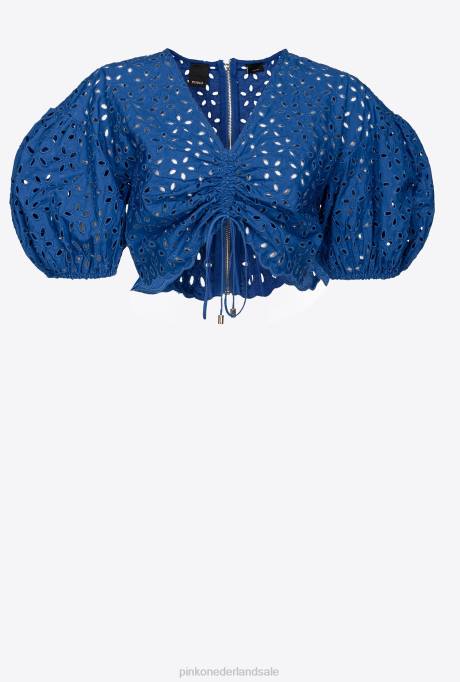 overhemden | L488289 katoenen crop top met broderie anglaise Pinko blauw