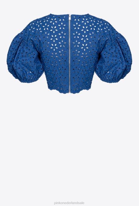 overhemden | L488289 katoenen crop top met broderie anglaise Pinko blauw