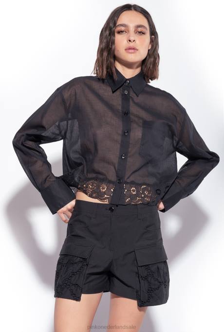 overhemden | L488292 kort mousseline overhemd Pinko limousine zwart