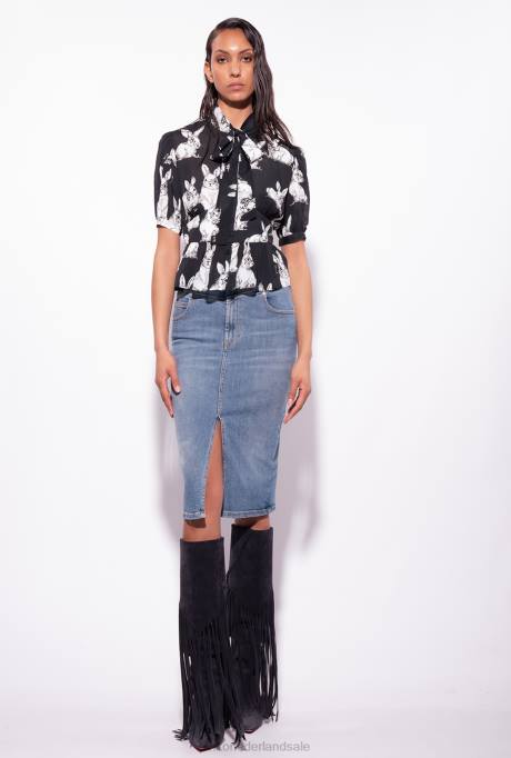 overhemden | L488296 cropped overhemd met konijnenprint Pinko zwart/grijs/wit