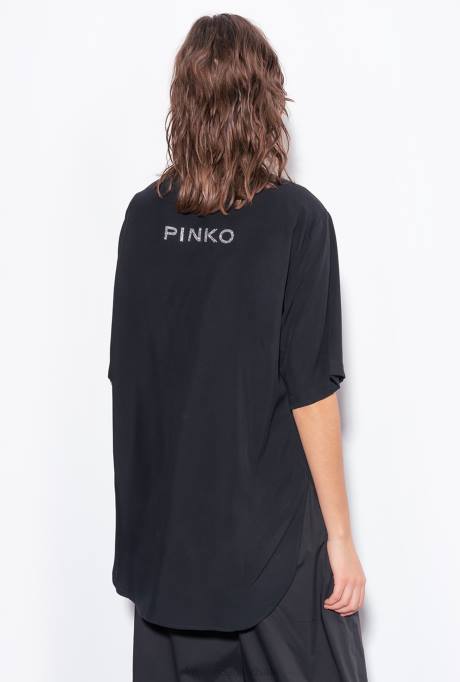 overhemden | L488301 lang shirt met strass-logo Pinko limousine zwart