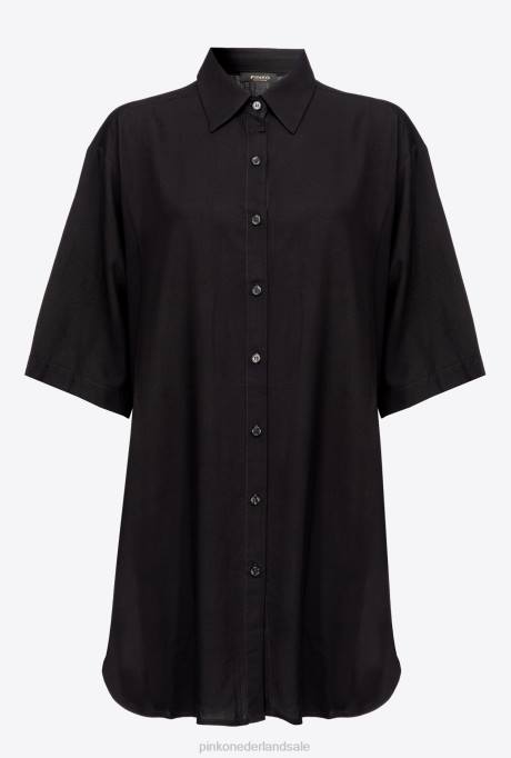 overhemden | L488301 lang shirt met strass-logo Pinko limousine zwart