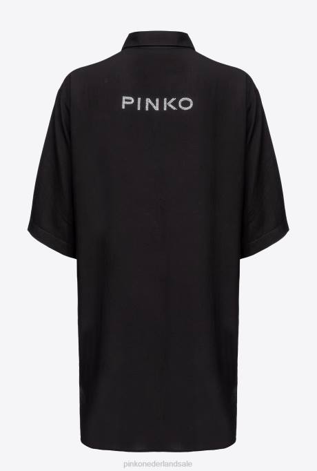 overhemden | L488301 lang shirt met strass-logo Pinko limousine zwart
