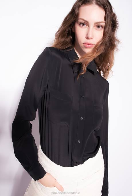 overhemden | L488302 overhemd van zijdemix met borstzakje Pinko limousine zwart