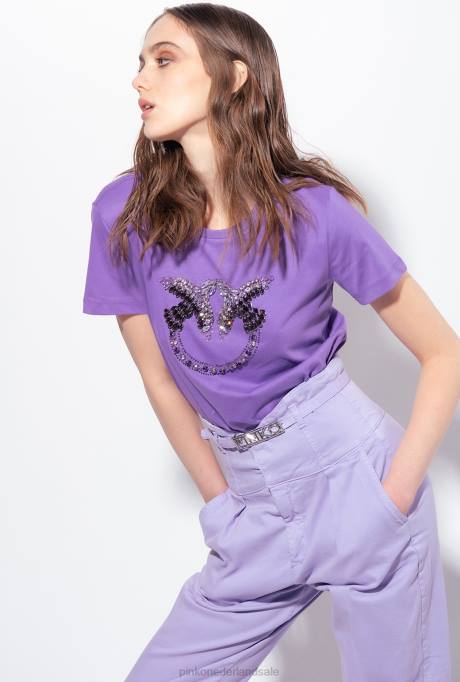 t-shirt | L488350 t-shirt met geborduurde liefdesvogels Pinko lavendel lila