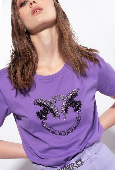 t-shirt | L488350 t-shirt met geborduurde liefdesvogels Pinko lavendel lila