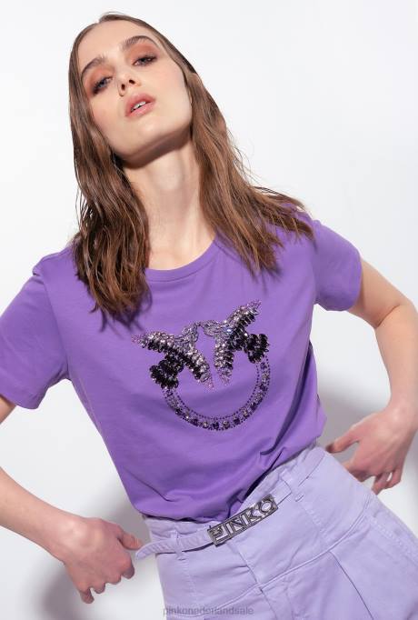t-shirt | L488350 t-shirt met geborduurde liefdesvogels Pinko lavendel lila