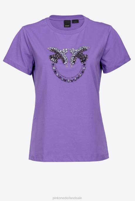 t-shirt | L488350 t-shirt met geborduurde liefdesvogels Pinko lavendel lila