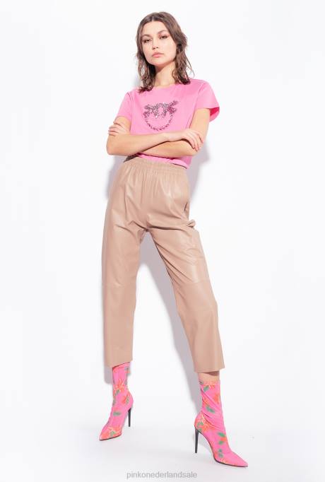 t-shirt | L488351 t-shirt met geborduurde liefdesvogels Pinko convolvulus roze