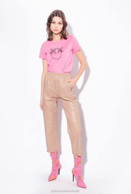 t-shirt | L488351 t-shirt met geborduurde liefdesvogels Pinko convolvulus roze