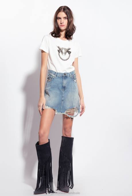 t-shirt | L488352 t-shirt met geborduurde liefdesvogels Pinko wolk wit