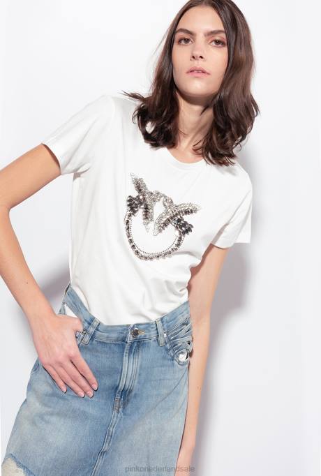 t-shirt | L488352 t-shirt met geborduurde liefdesvogels Pinko wolk wit