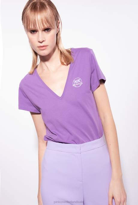 t-shirt | L488397 V-hals t-shirt met logo Pinko lavendel lila