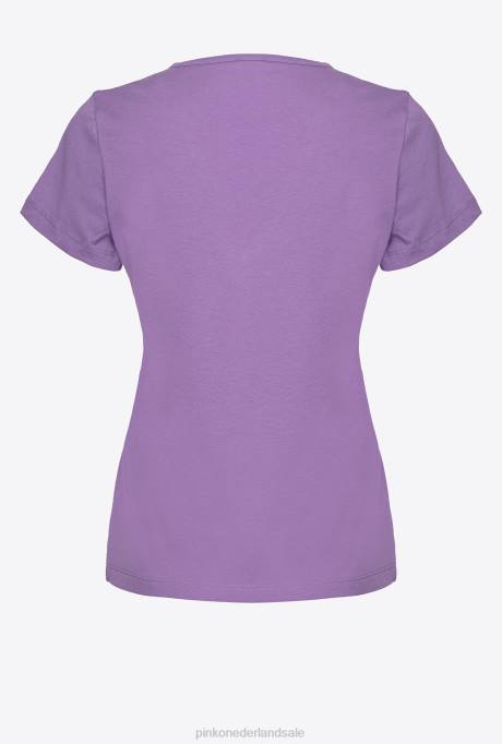 t-shirt | L488397 V-hals t-shirt met logo Pinko lavendel lila