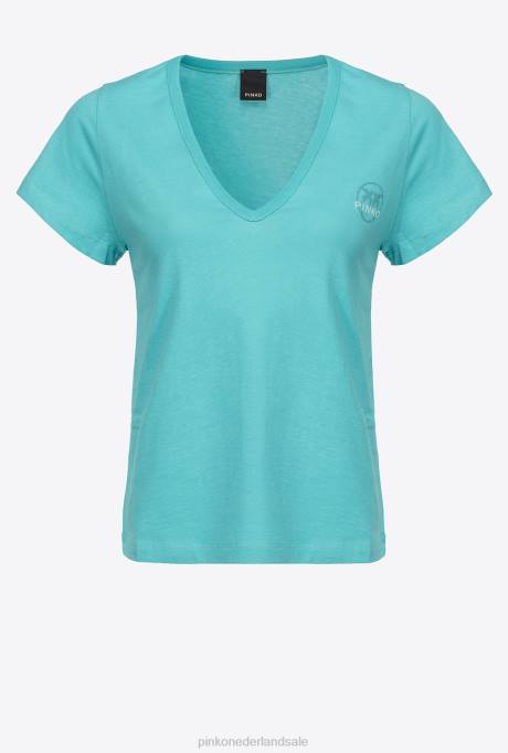 t-shirt | L488398 V-hals t-shirt met logo Pinko blauw