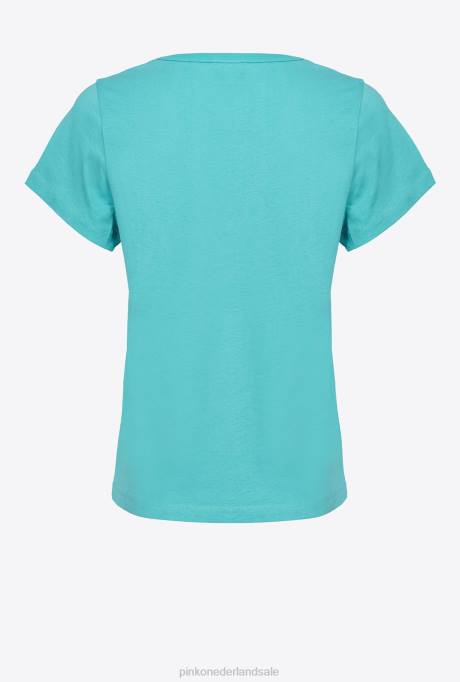 t-shirt | L488398 V-hals t-shirt met logo Pinko blauw