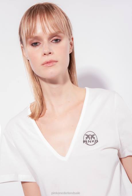 t-shirt | L488399 V-hals t-shirt met logo Pinko zijde wit