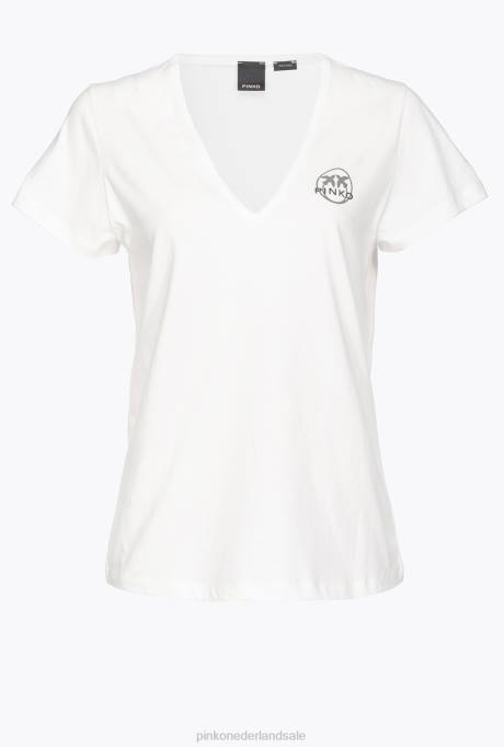 t-shirt | L488399 V-hals t-shirt met logo Pinko zijde wit